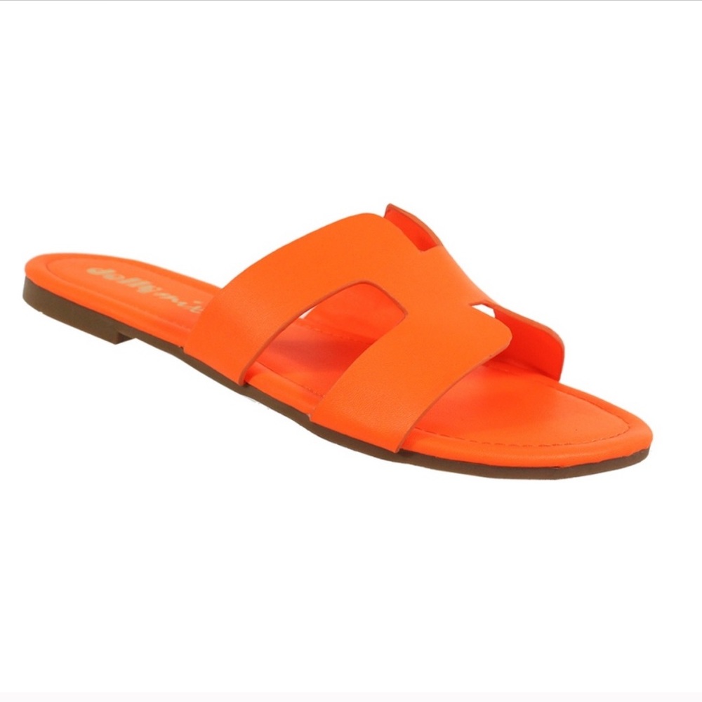 Neon Orange Flat Sandals